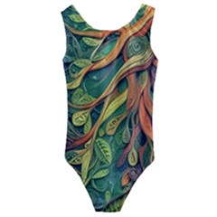 Outdoors Night Setting Scene Forest Woods Light Moonlight Nature Wilderness Leaves Branches Abstract Kids  Cut-out Back One Piece Swimsuit by Grandong