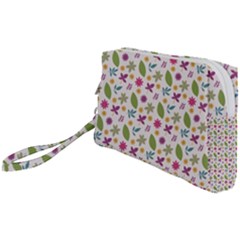 Pattern Flowers Leaves Green Purple Pink Wristlet Pouch Bag (small) by Maspions