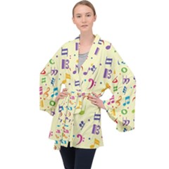 Seamless Pattern Musical Note Doodle Symbol Long Sleeve Velvet Kimono  by Apen