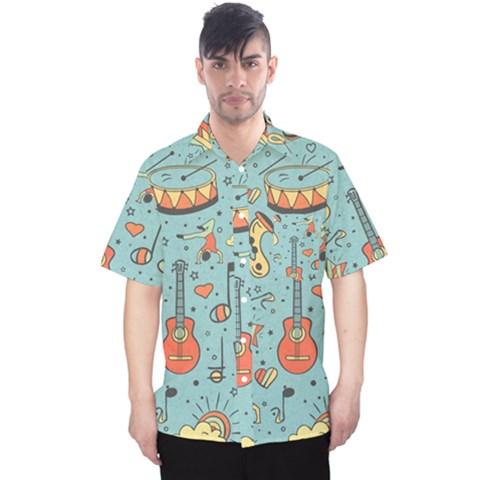 Seamless Pattern Musical Instruments Notes Headphones Player Men s Hawaii Shirt by Apen