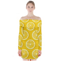 Lemon Fruits Slice Seamless Pattern Long Sleeve Off Shoulder Dress by Apen