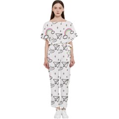 Cute Art Print Pattern Batwing Lightweight Chiffon Jumpsuit by Apen