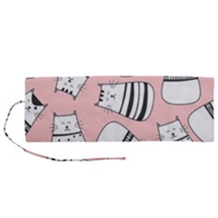 Cute Cats Cartoon Seamless-pattern Roll Up Canvas Pencil Holder (m) by Apen