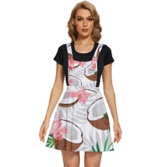 Seamless Pattern Coconut Piece Palm Leaves With Pink Hibiscus Apron Dress by Apen