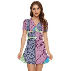 Brain Heart Balance Emotion V-neck High Waist Chiffon Mini Dress by Maspions