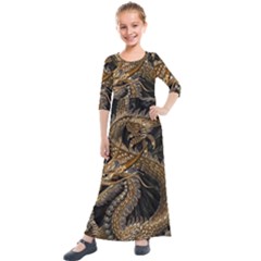 Fantasy Dragon Pentagram Kids  Quarter Sleeve Maxi Dress by Maspions