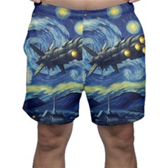 Spaceship Starry Night Van Gogh Painting Men s Shorts by Maspions