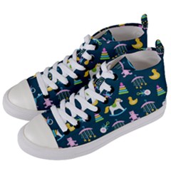 Cute Babies Toys Seamless Pattern Women s Mid-top Canvas Sneakers by Apen