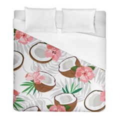 Seamless Pattern Coconut Piece Palm Leaves With Pink Hibiscus Duvet Cover (full/ Double Size) by Apen