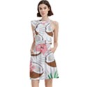 Seamless Pattern Coconut Piece Palm Leaves With Pink Hibiscus Cocktail Party Halter Sleeveless Dress With Pockets View2