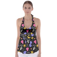 Sea Shells Pattern Wallpaper Fish Tie Back Tankini Top by Maspions