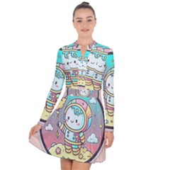 Boy Astronaut Cotton Candy Childhood Fantasy Tale Literature Planet Universe Kawaii Nature Cute Clou Long Sleeve Panel Dress by Maspions