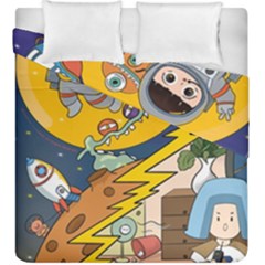 Astronaut Moon Monsters Spaceship Universe Space Cosmos Duvet Cover Double Side (king Size) by Maspions