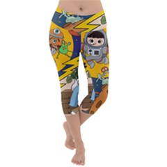 Astronaut Moon Monsters Spaceship Universe Space Cosmos Lightweight Velour Capri Yoga Leggings by Maspions