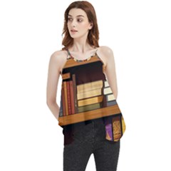 Book Nook Books Bookshelves Comfortable Cozy Literature Library Study Reading Room Fiction Entertain Flowy Camisole Tank Top by Maspions