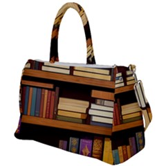 Book Nook Books Bookshelves Comfortable Cozy Literature Library Study Reading Room Fiction Entertain Duffel Travel Bag by Maspions