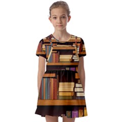 Book Nook Books Bookshelves Comfortable Cozy Literature Library Study Reading Room Fiction Entertain Kids  Short Sleeve Pinafore Style Dress by Maspions