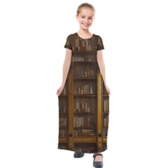 Books Book Shelf Shelves Knowledge Book Cover Gothic Old Ornate Library Kids  Short Sleeve Maxi Dress by Maspions