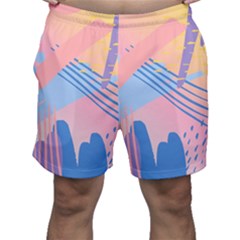 Abstract Lines Dots Pattern Purple Pink Blue Men s Shorts by Maspions