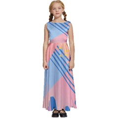 Abstract Lines Dots Pattern Purple Pink Blue Kids  Satin Sleeveless Maxi Dress by Maspions