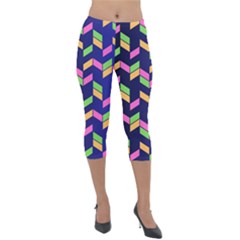 Background Pattern Geometric Pink Yellow Green Lightweight Velour Capri Leggings  by Maspions