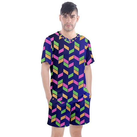 Background Pattern Geometric Pink Yellow Green Men s Mesh T-shirt And Shorts Set by Maspions