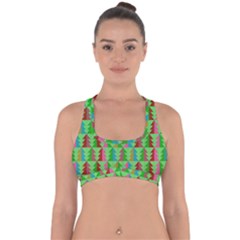 Trees Pattern Retro Pink Red Yellow Holidays Advent Christmas Cross Back Hipster Bikini Top  by Maspions