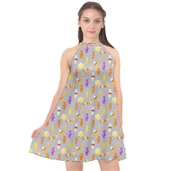 Halloween Candy Halter Neckline Chiffon Dress  by Askadina