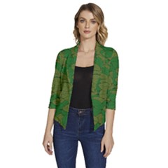 Vectors Leaves Background Plant Women s Draped Front 3/4 Sleeve Shawl Collar Jacket by Askadina