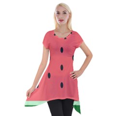 Watermelon Melon Fruit Healthy Food Meal Breakfast Lunch Juice Lemonade Summer Short Sleeve Side Drop Tunic by Maspions