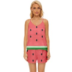 Watermelon Melon Fruit Healthy Food Meal Breakfast Lunch Juice Lemonade Summer V-neck Satin Pajamas Set by Maspions