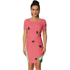 Watermelon Melon Fruit Healthy Food Meal Breakfast Lunch Juice Lemonade Summer Fitted Knot Split End Bodycon Dress by Maspions