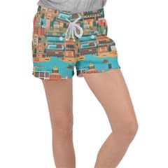 City Painting Town Urban Artwork Women s Velour Lounge Shorts by Maspions