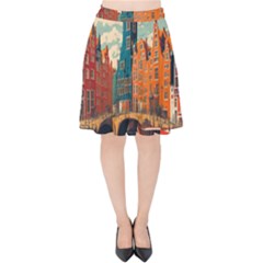 London England Bridge Europe Buildings Architecture Vintage Retro Town City Velvet High Waist Skirt by Maspions