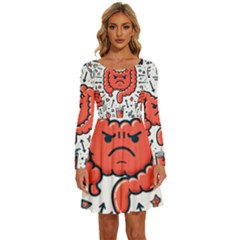 Health Gut Health Intestines Colon Body Liver Human Lung Junk Food Pizza Long Sleeve Wide Neck Velvet Dress by Maspions