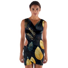 Gold Yellow Leaves Fauna Dark Background Dark Black Background Black Nature Forest Texture Wall Wall Wrap Front Bodycon Dress by Bedest