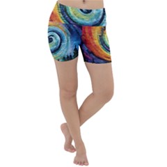 Cosmic Rainbow Quilt Artistic Swirl Spiral Forest Silhouette Fantasy Lightweight Velour Yoga Shorts by Maspions