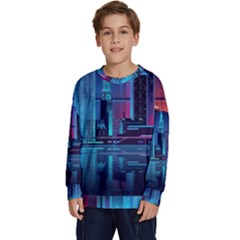 Digital Art Artwork Illustration Vector Buiding City Kids  Crewneck Sweatshirt by Maspions