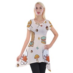 Bear Cartoon Background Pattern Seamless Animal Short Sleeve Side Drop Tunic by Maspions