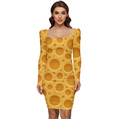 Cheese Texture Food Textures Women Long Sleeve Ruched Stretch Jersey Dress by nateshop