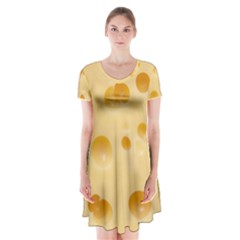 Cheese Texture, Yellow Cheese Background Short Sleeve V-neck Flare Dress by nateshop