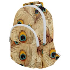 Vintage Peacock Feather Peacock Feather Pattern Background Nature Bird Nature Rounded Multi Pocket Backpack by Maspions