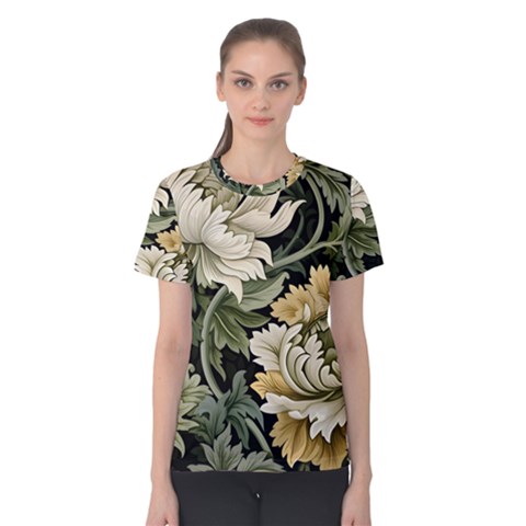 Flower Blossom Bloom Botanical Spring Nature Floral Pattern Leaves Women s Cotton T-shirt by Maspions