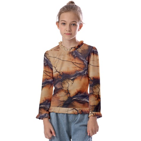 Texture Woodgrain Pattern Nature Wood Pattern Kids  Frill Detail T-shirt by Maspions