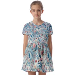 Floral Background Wallpaper Flowers Bouquet Leaves Herbarium Seamless Flora Bloom Kids  Short Sleeve Pinafore Style Dress by Maspions