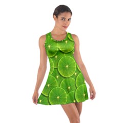 Lime Textures Macro, Tropical Fruits, Citrus Fruits, Green Lemon Texture Cotton Racerback Dress by nateshop