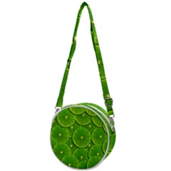 Lime Textures Macro, Tropical Fruits, Citrus Fruits, Green Lemon Texture Crossbody Circle Bag by nateshop