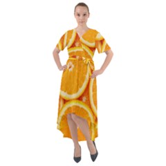 Oranges Textures, Close-up, Tropical Fruits, Citrus Fruits, Fruits Front Wrap High Low Dress by nateshop