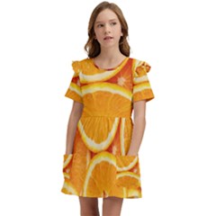 Oranges Textures, Close-up, Tropical Fruits, Citrus Fruits, Fruits Kids  Frilly Sleeves Pocket Dress by nateshop