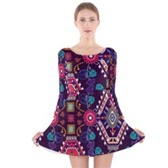 Pattern, Ornament, Motif, Colorful Long Sleeve Velvet Skater Dress by nateshop